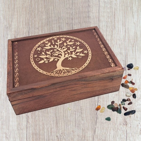 Holzkiste aus Akazie "Baum des Lebens" für Tarot-Karten usw.