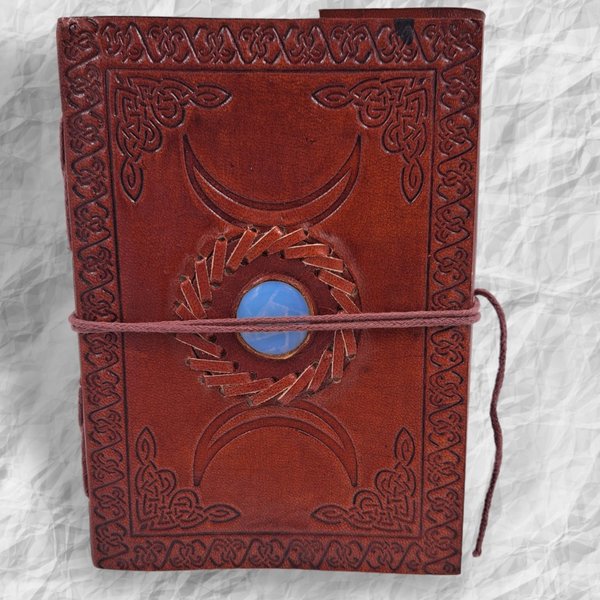 Handgefertigtes Notizbuch, Leder mit Opalit (17,5 x 13 cm)